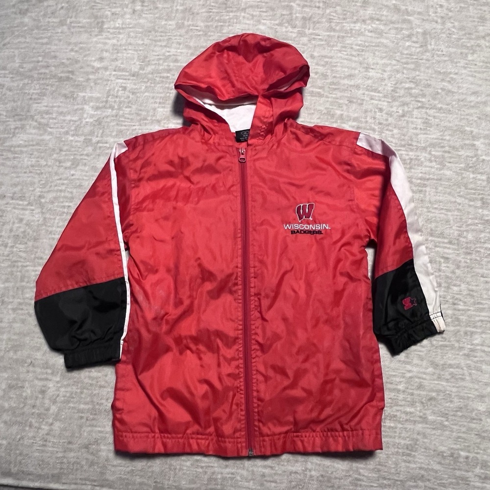 Wisconsin Badgers Youth‎ Jacket XS 4/5 Hooded Red Black White Starter NCAA Kids